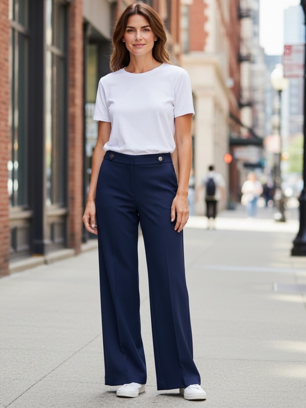 LOFT Navy High-Rise Wide-Leg Marisa Trousers Petite 10P - sku166
